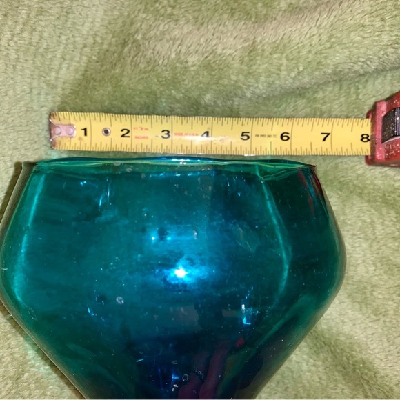 Vintage 12" EMPOLI Italian BLUE Turquoise Art GLASS Compote VASE Mid-Century - Picture 8 of 9
